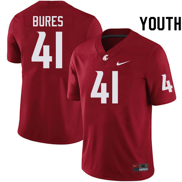 Youth #41 Sean Bures Washington State Cougars College Football Jerseys Stitched-Crimson